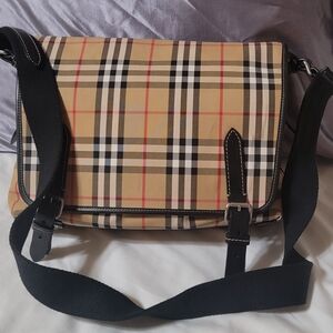 Burberry Beige and Black Plaid Messenger Bag